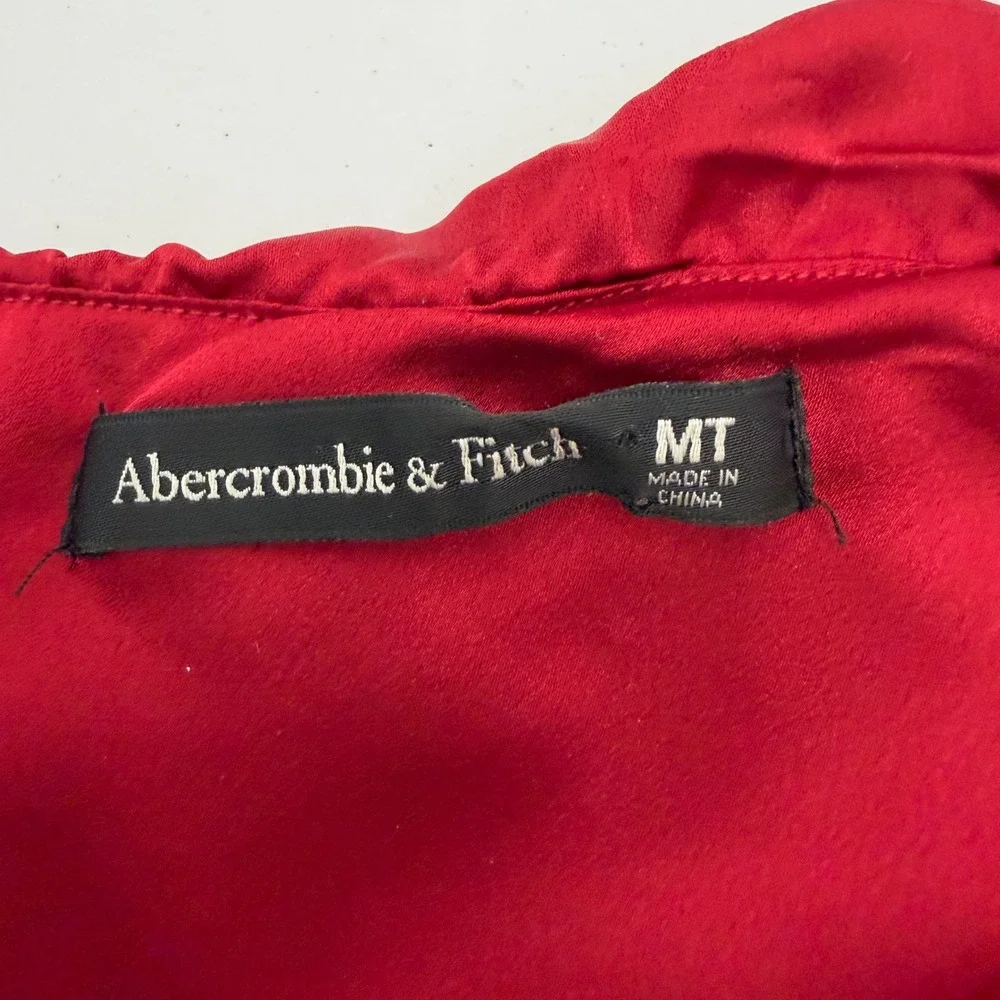 Abercrombie & Fitch Red One Shoulder Pleated Maxi Dress Gown MT Tall